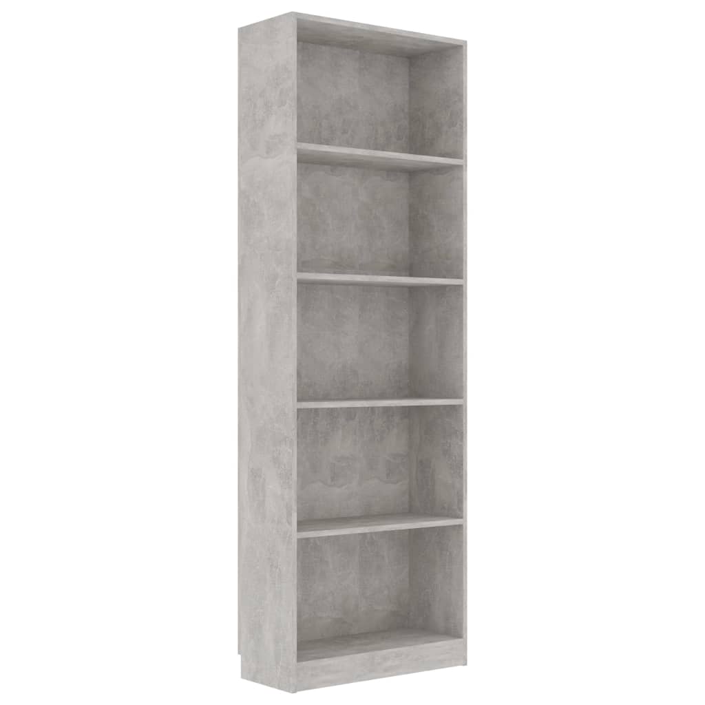 bogreol 60x24x175 cm 5 hylder konstrueret træ betongrå