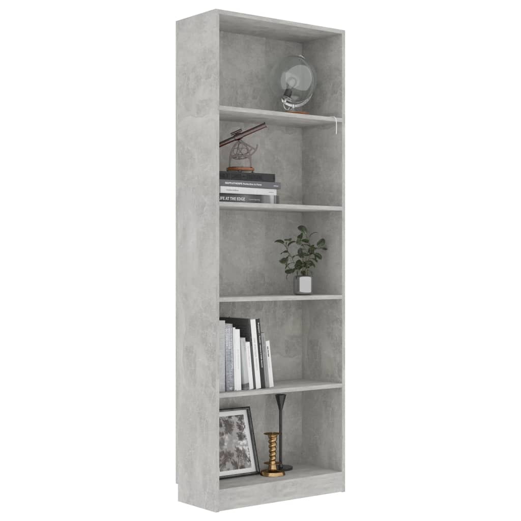 bogreol 60x24x175 cm 5 hylder konstrueret træ betongrå