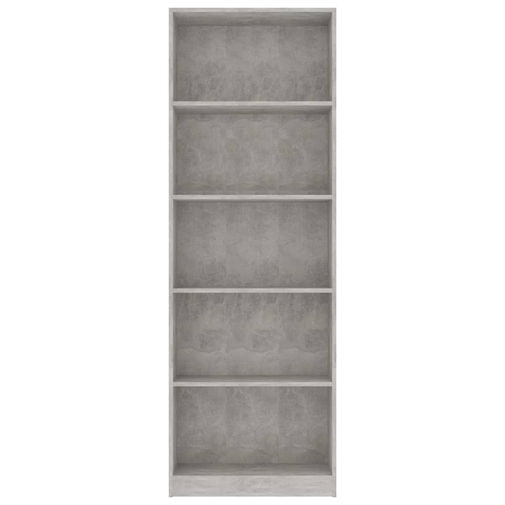 bogreol 60x24x175 cm 5 hylder konstrueret træ betongrå