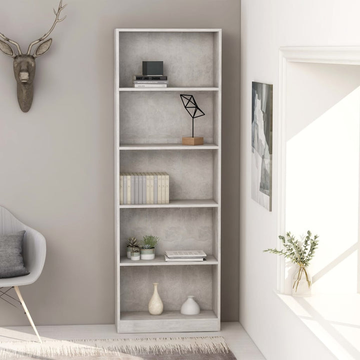 bogreol 60x24x175 cm 5 hylder konstrueret træ betongrå