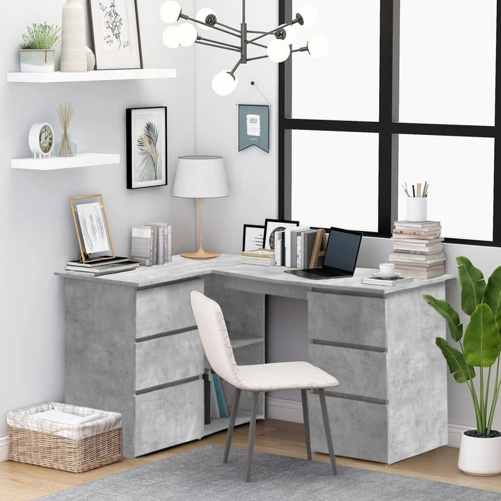 skrivebord til hjørne 145x100x76 cm konstrueret træ betongrå