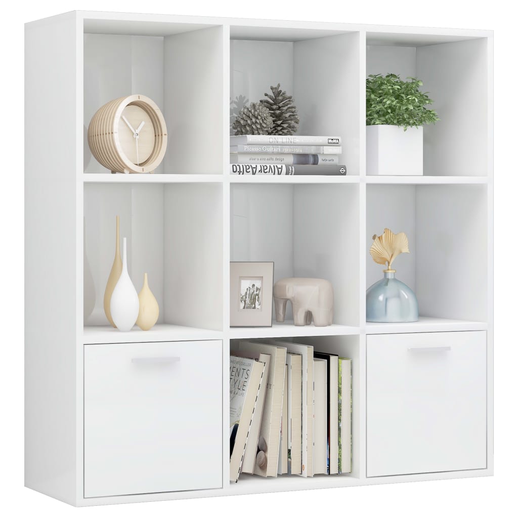 bogreol 98x30x98 cm konstrueret træ hvid højglans