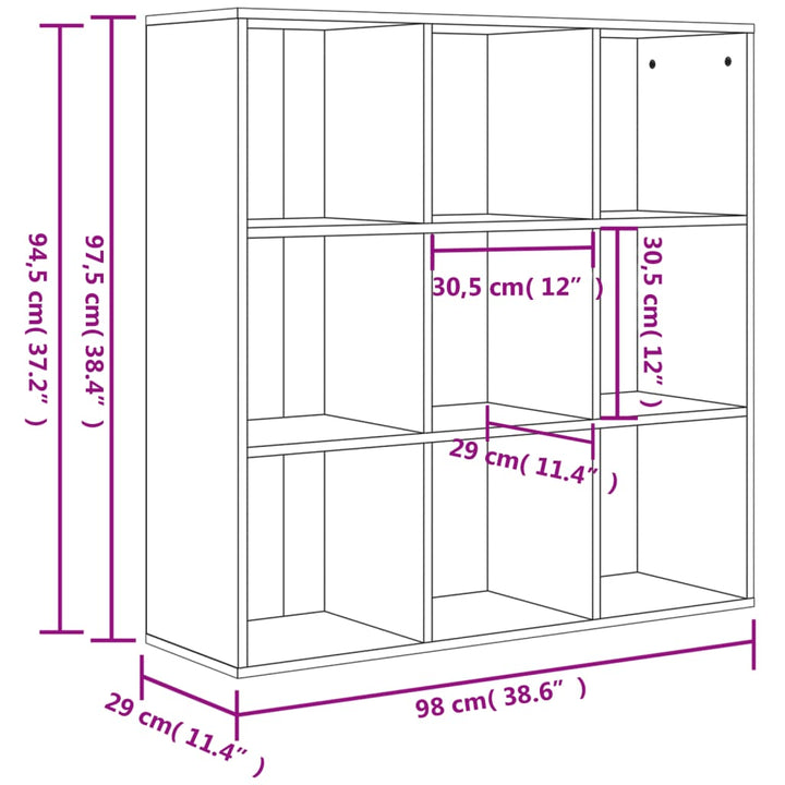bogreol 98x29x97,5 cm konstrueret træ betongrå