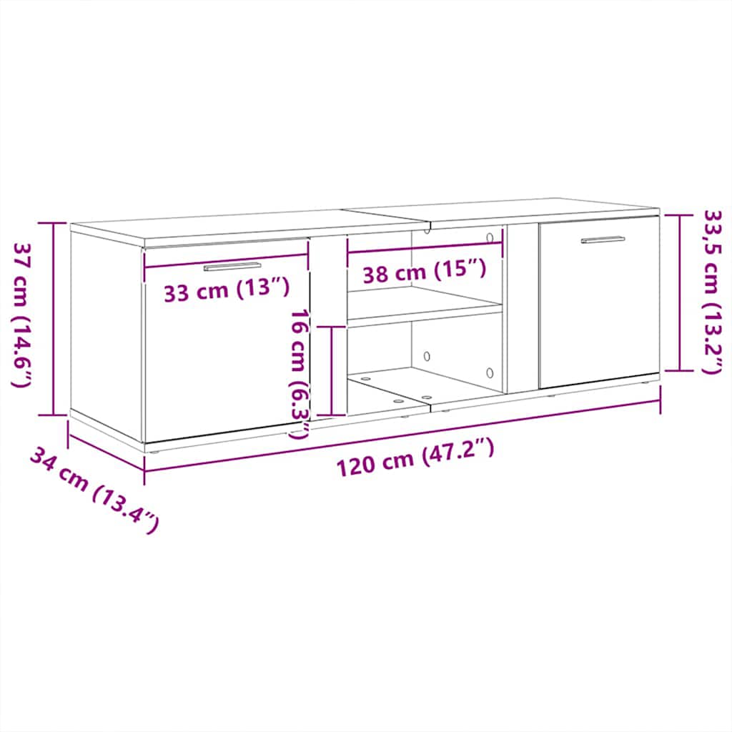 tv-bord 120x34x37 cm konstrueret træ hvid