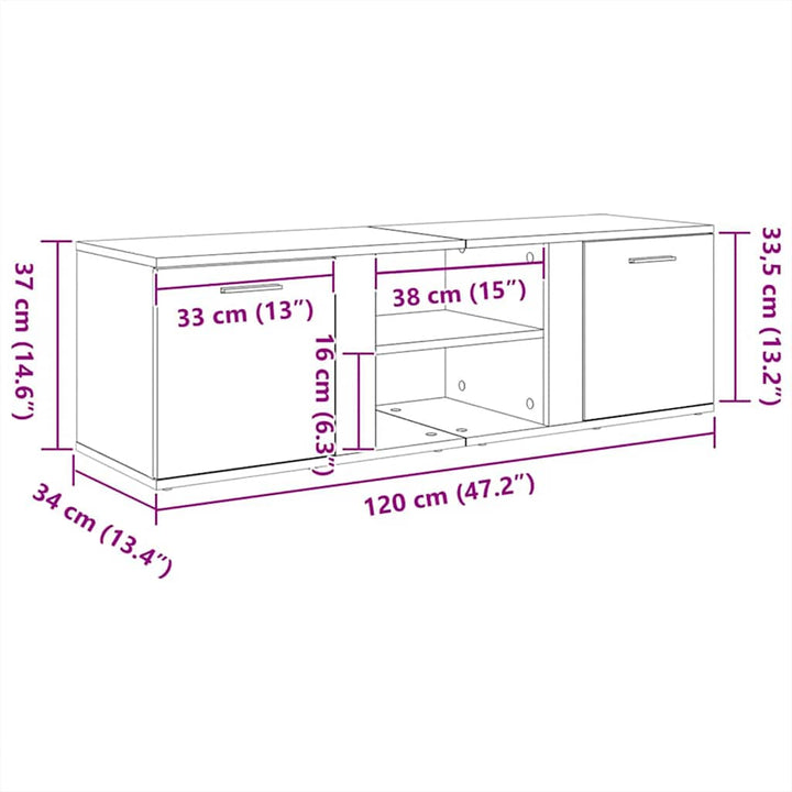 tv-bord 120x34x37 cm konstrueret træ sonoma-eg