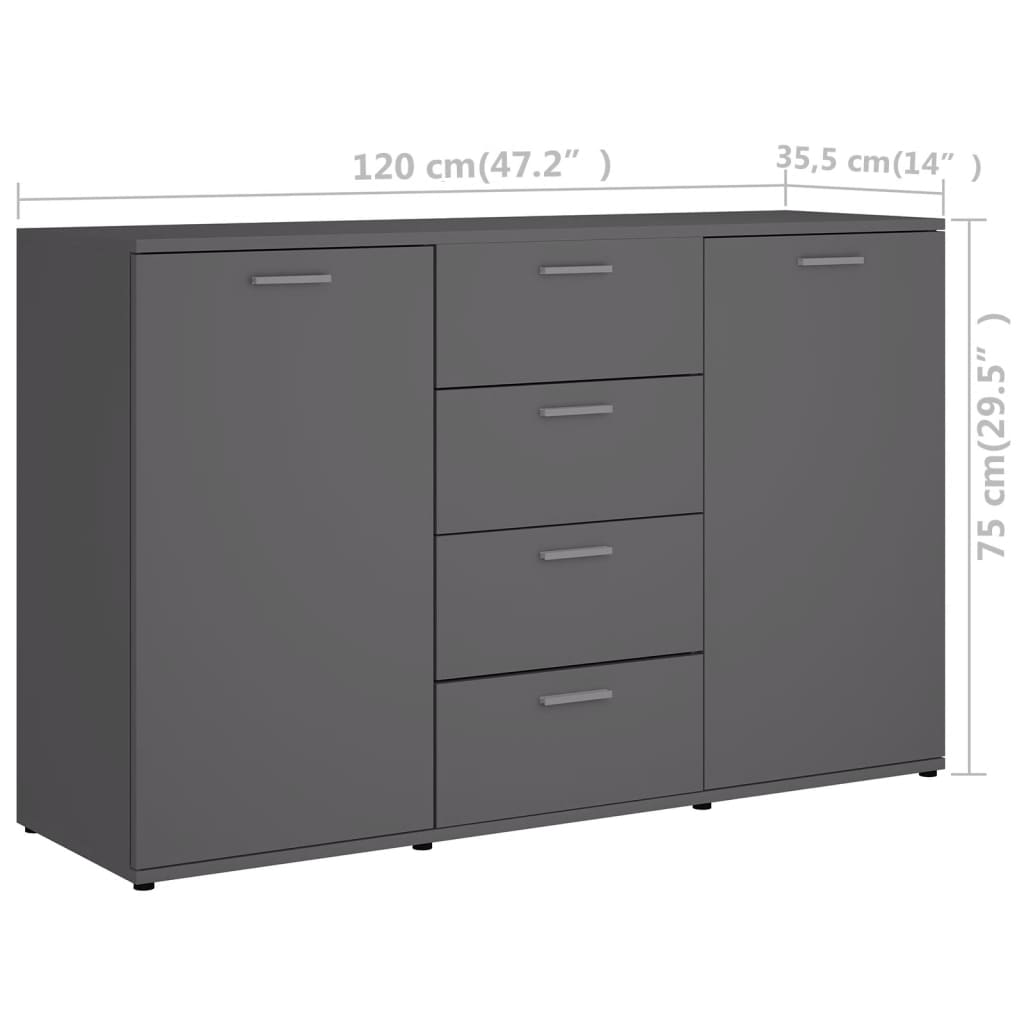 skænk 120x35,5x75 cm konstrueret træ grå