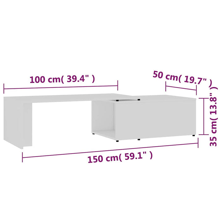 sofabord 150x50x35 cm konstrueret træ hvid