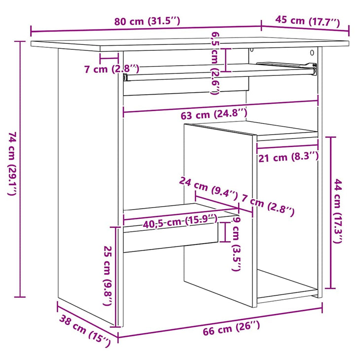 skrivebord 80x45x74 cm konstrueret træ sonoma-eg