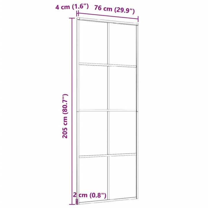 skydedør 76x205 cm aluminium og sikkerhedsglas sort