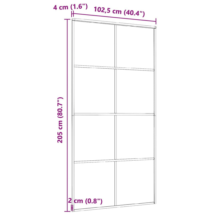 skydedør 102,5x205 cm aluminium og sikkerhedsglas sort