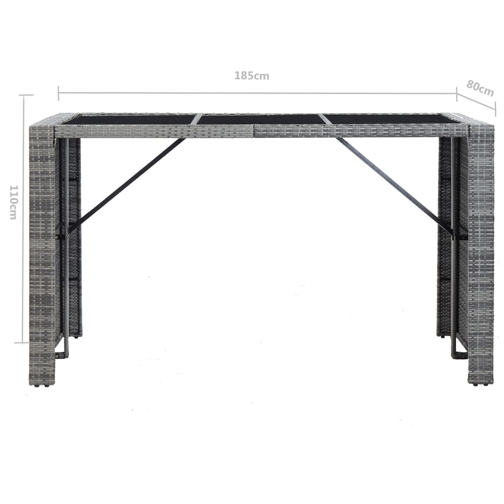 havebarsæt 7 dele med hynder polyrattan grå