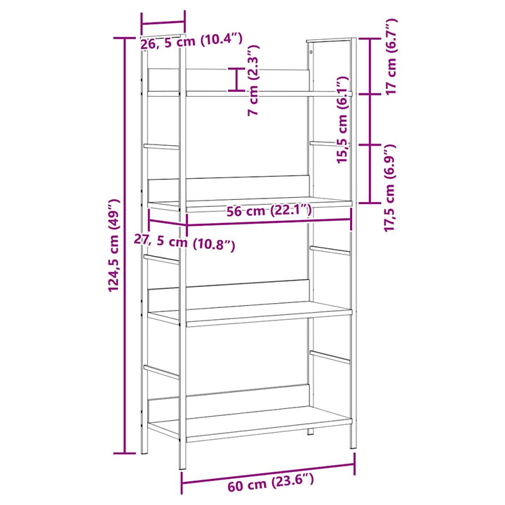 bogreol med 4 hylder 60x27,6x124,5 cm konstrueret træ sort