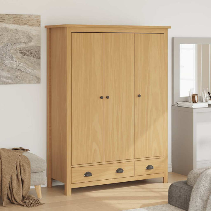 klædeskab med 3 låger Hill 127x50x170 cm massivt fyrretræ
