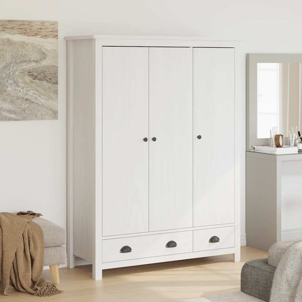 klædeskab med 3 låger Hill 127x50x170 massivt fyrretræ hvid