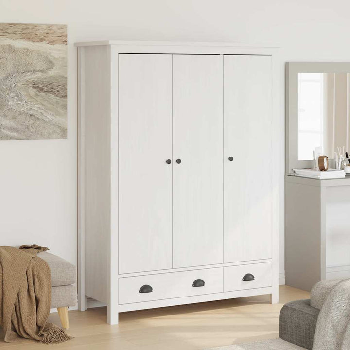 klædeskab med 3 låger Hill 127x50x170 massivt fyrretræ hvid