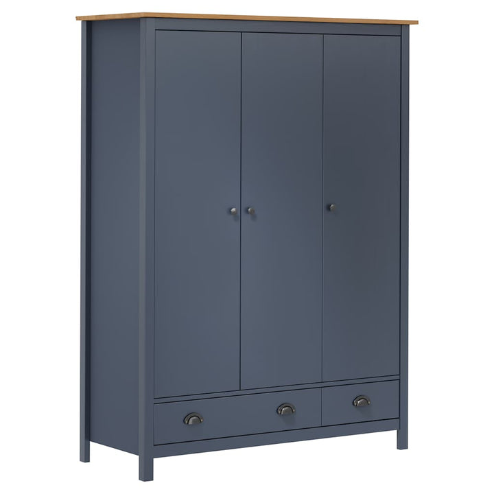 klædeskab med 3 låger Hill 127x50x170 cm massivt fyrretræ grå