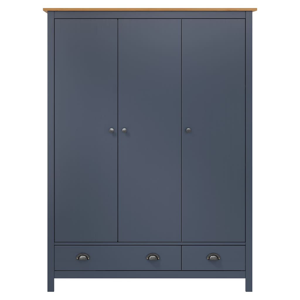 klædeskab med 3 låger Hill 127x50x170 cm massivt fyrretræ grå