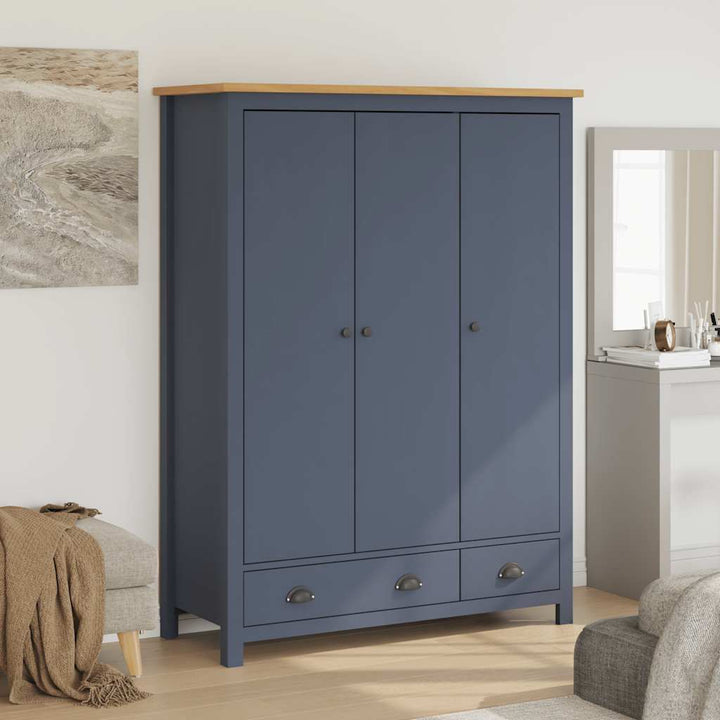 klædeskab med 3 låger Hill 127x50x170 cm massivt fyrretræ grå