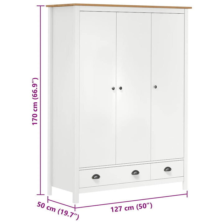 klædeskab med 3 låger Hill 127x50x170 cm massivt fyrretræ hvid