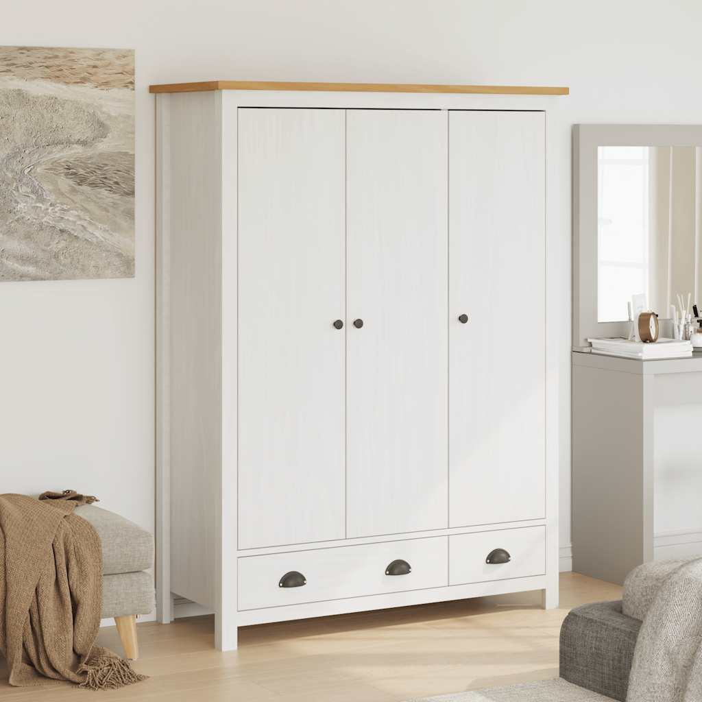 klædeskab med 3 låger Hill 127x50x170 cm massivt fyrretræ hvid