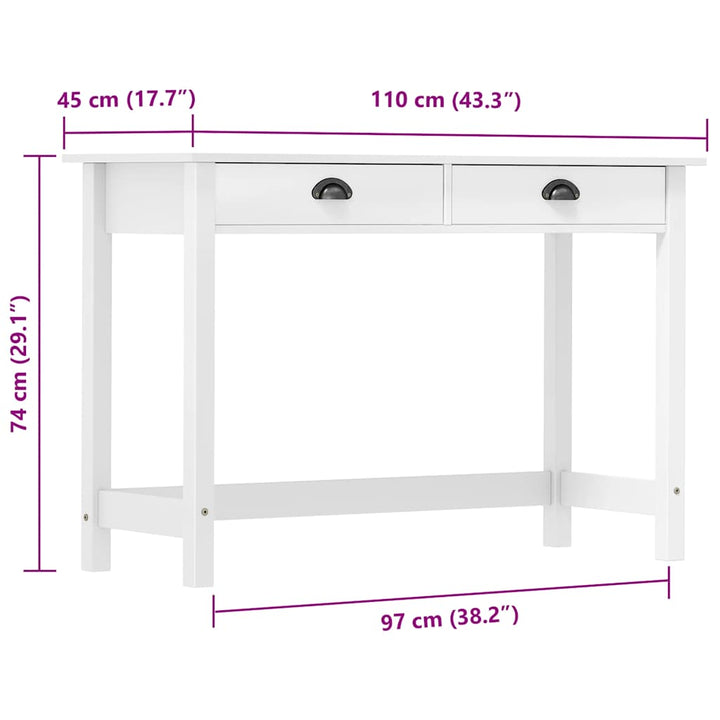 konsolbord Hill med 2 skuffer 110x45x74 cm massivt fyrretræ