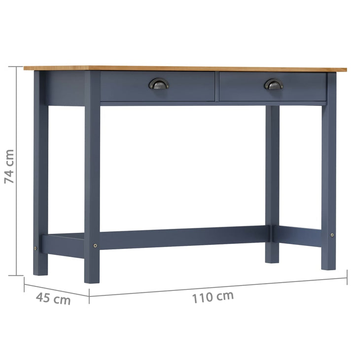 konsolbord Hill med 2 skuffer 110x45x74 cm massivt fyrretræ grå