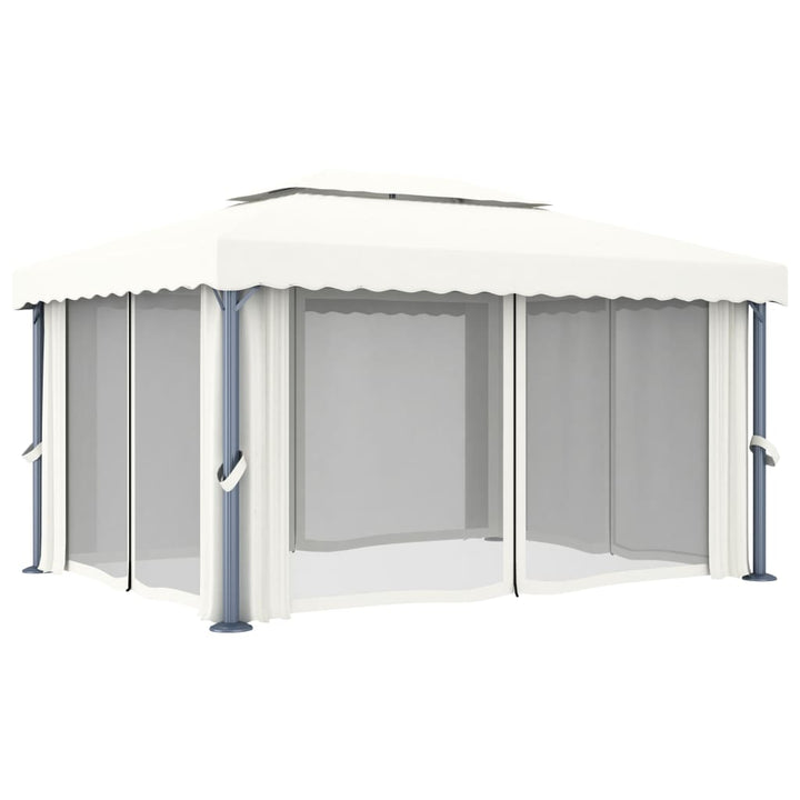 pavillon med gardin 4x3 m aluminium cremefarvet