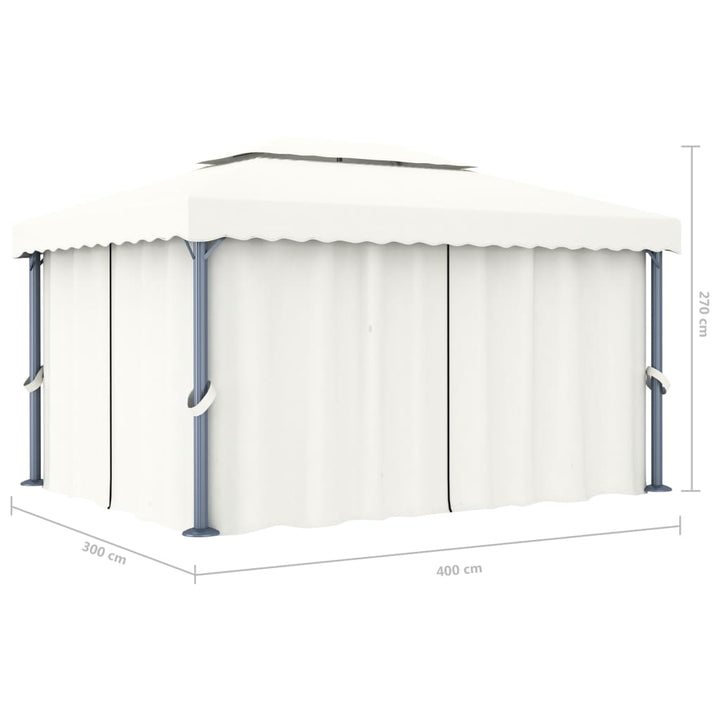 pavillon med gardin 4x3 m aluminium cremefarvet