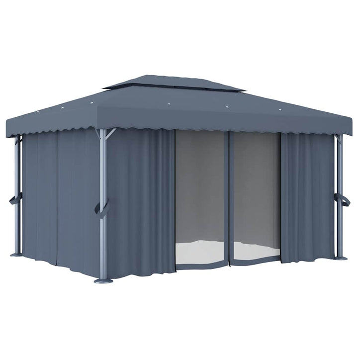 pavillon med gardin 4x3 m aluminium antracitgrå