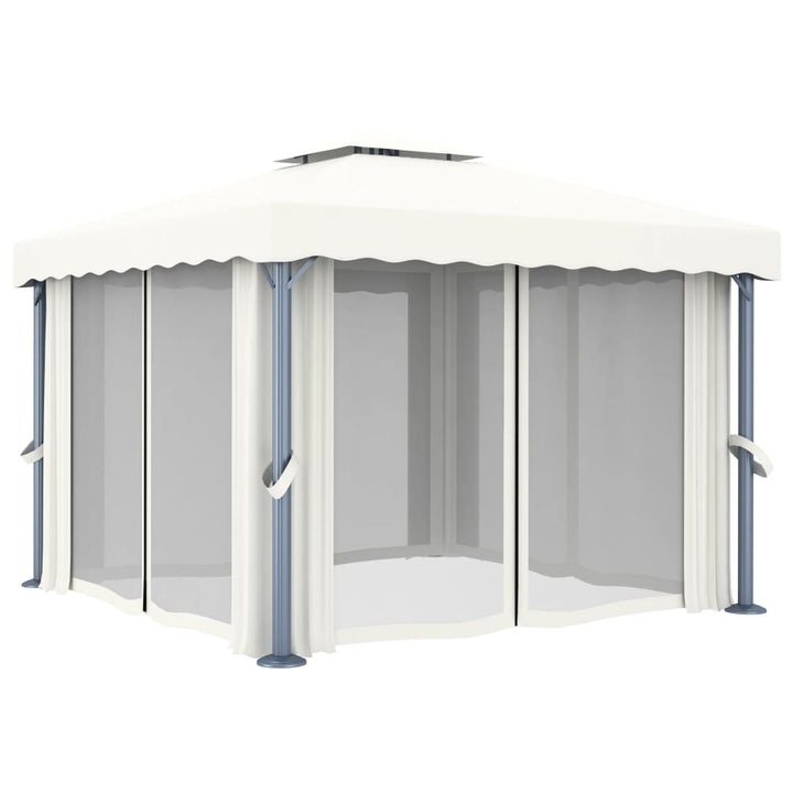 pavillon med gardin 3x3 m aluminium cremefarvet