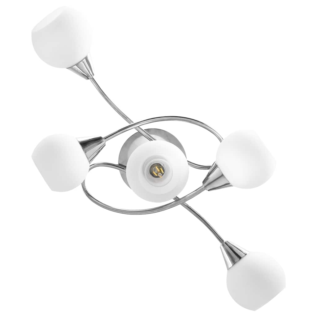 loftlampe med keramiske lampeskærme til 5 E14-pærer hvid