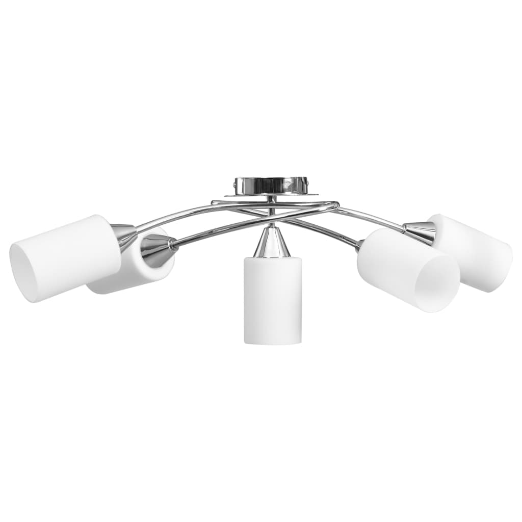 loftlampe med keramiske lampeskærme til 5 E14-pærer hvid