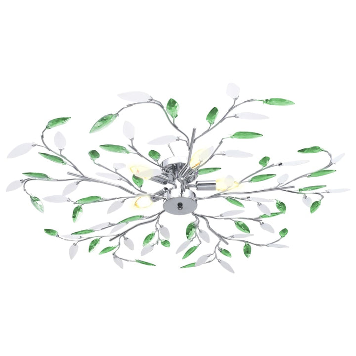 loftslampe med krystalblade akryl til 5 E14-pærer grøn