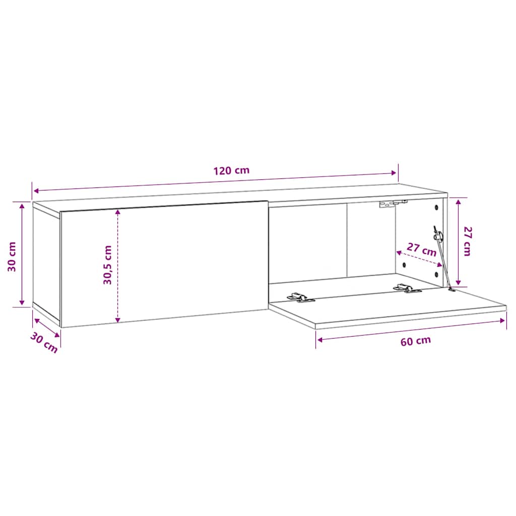 tv-skab 120x30x30 cm konstrueret træ hvid