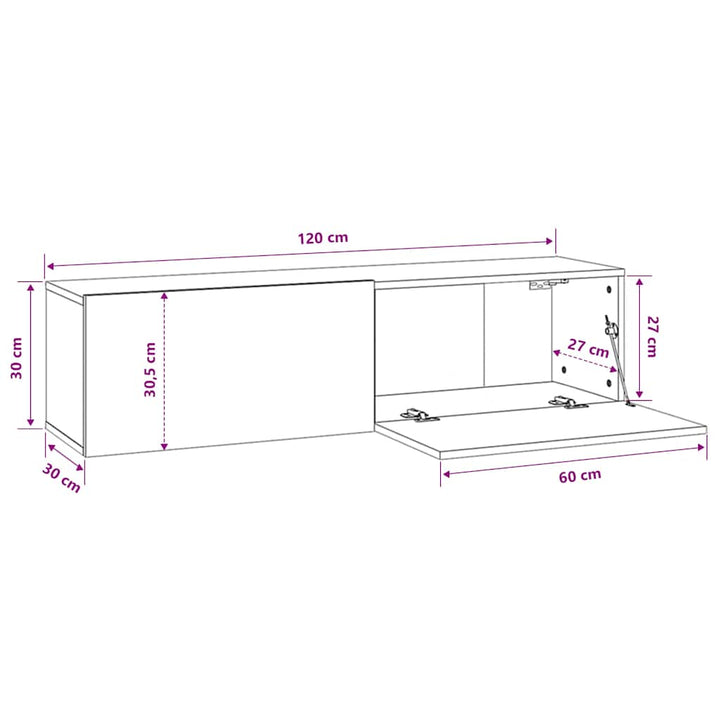 tv-skab 120x30x30 cm konstrueret træ hvid