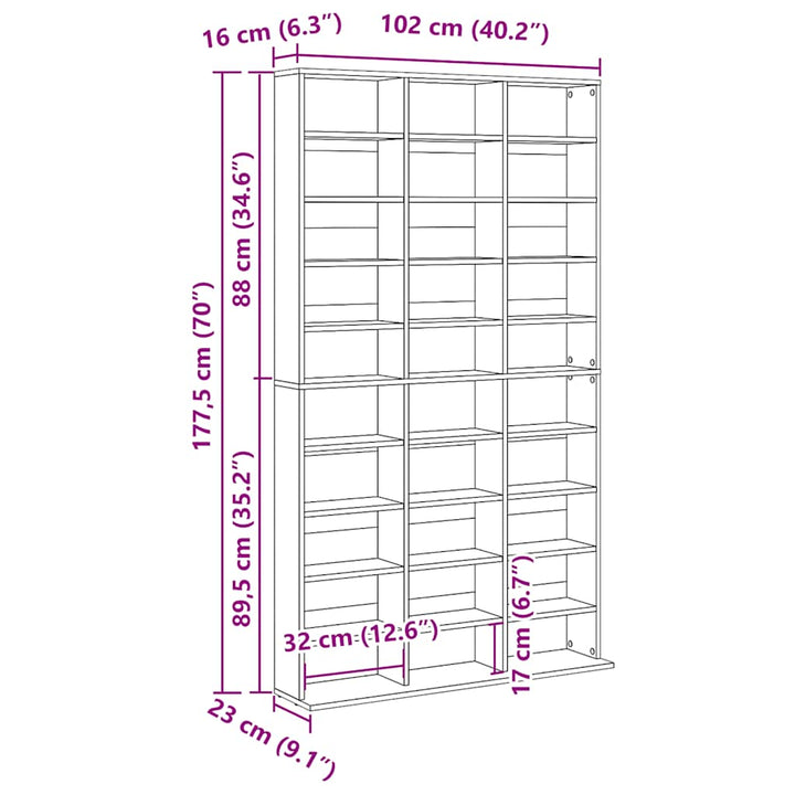 cd-reol 102x16x177,5 cm konstrueret træ betongrå