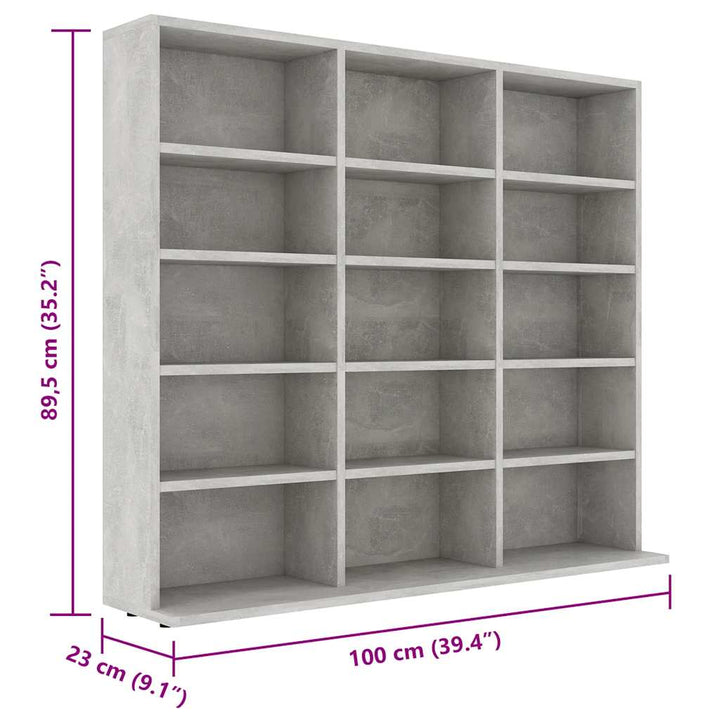 cd-reol 100x23x89,5 cm konstrueret træ betongrå