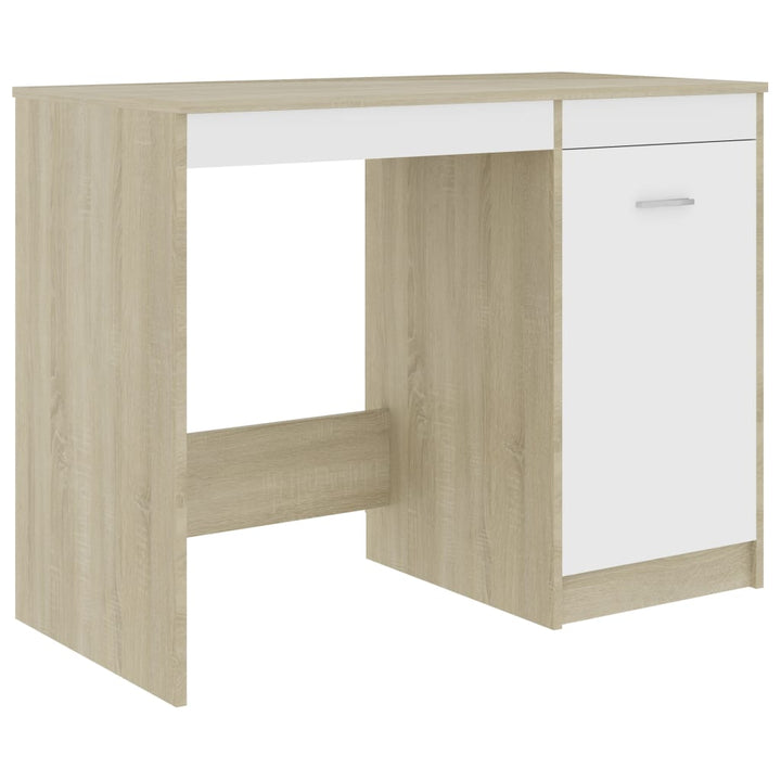 skrivebord 100x50x76 cm konstrueret træ hvid og sonoma-eg