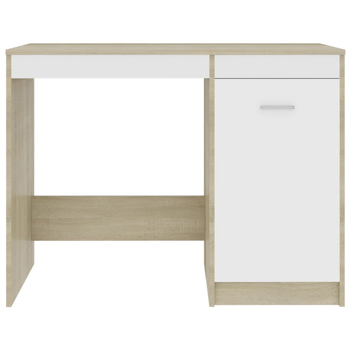 skrivebord 100x50x76 cm konstrueret træ hvid og sonoma-eg