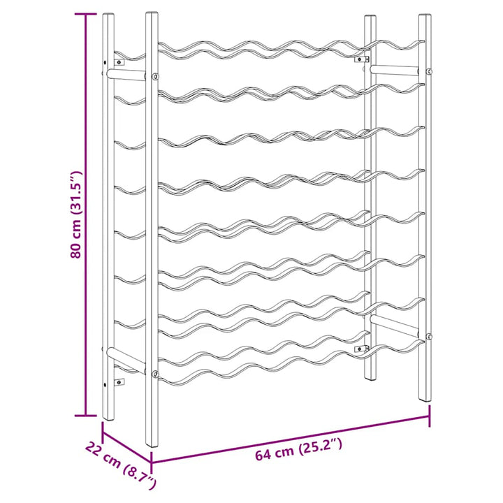 vinreol til 48 flasker metal sort