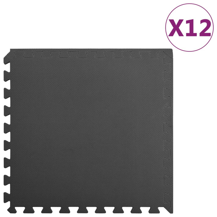 gulvmåtter 12 stk. 4,32 ㎡ EVA-skum sort