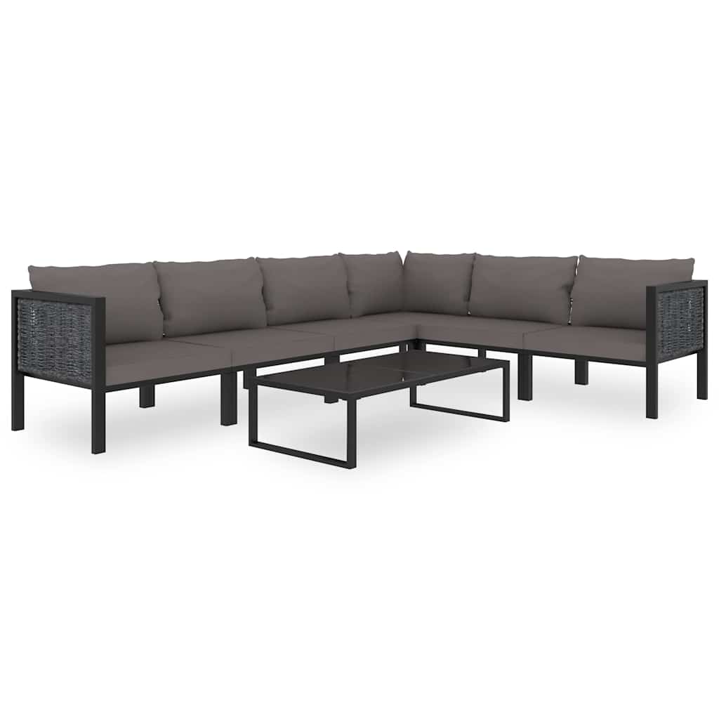 haveloungesæt 7 dele med hynde polyrattan antracitgrå