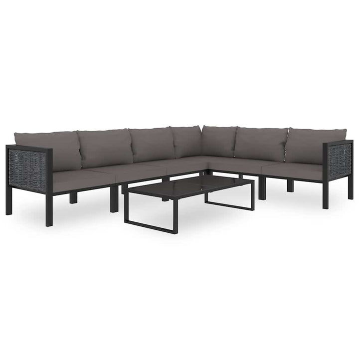haveloungesæt 7 dele med hynde polyrattan antracitgrå