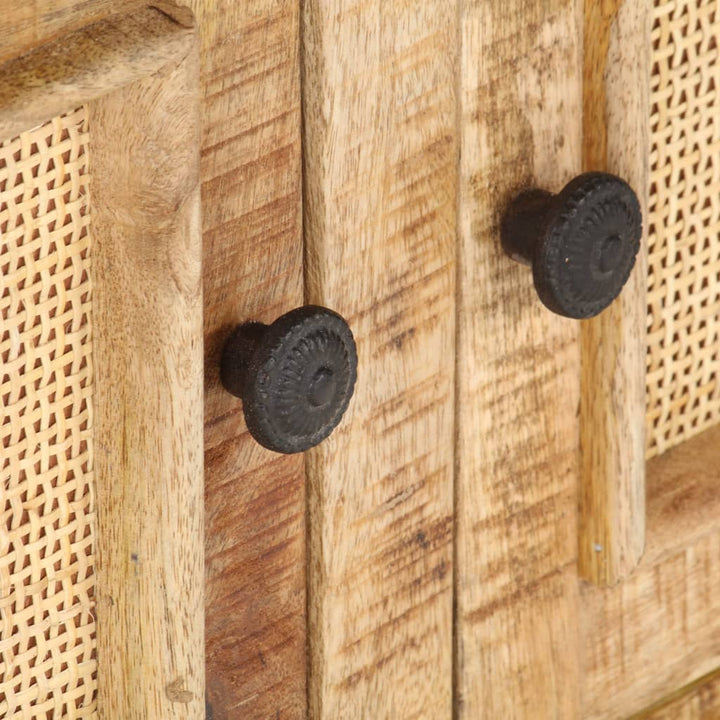 sofabord 90x50x35 cm massivt mangotræ og naturrør