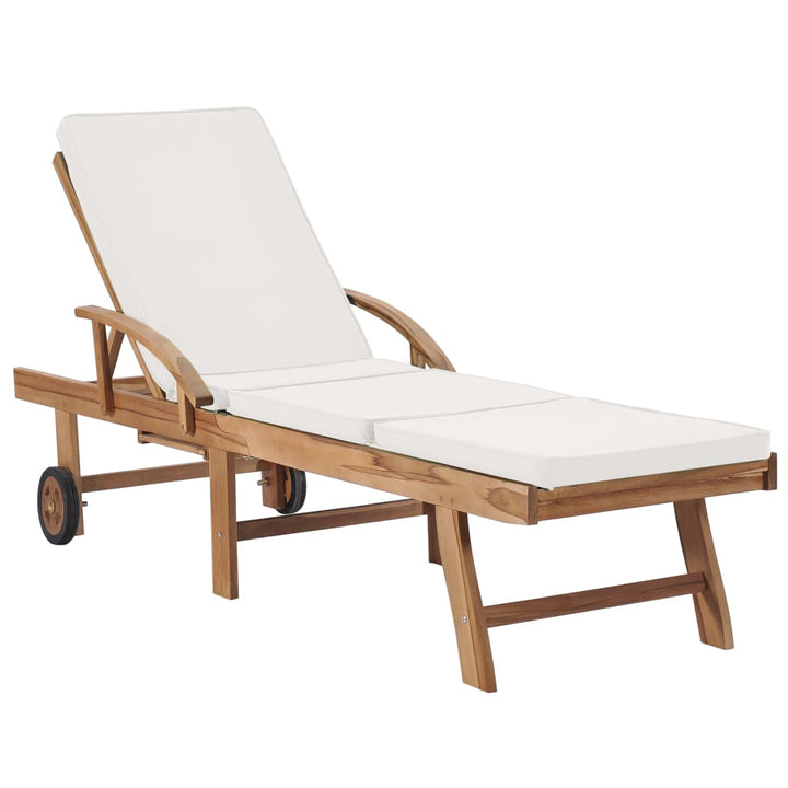 liggestole med hynder 2 stk. massivt teaktræ cremefarvet