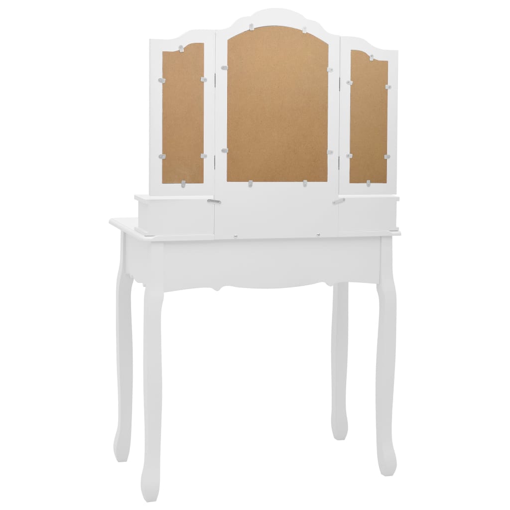 sminkebordssæt med taburet 80x69x141 cm kejsertræ hvid