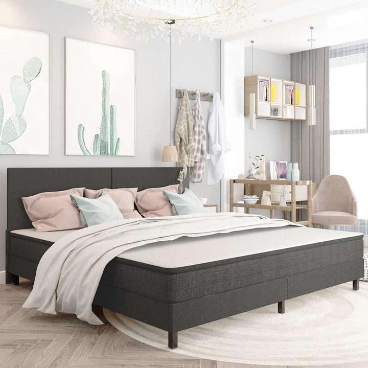 seng med boxmadras 200x200 cm stof mørkegrå