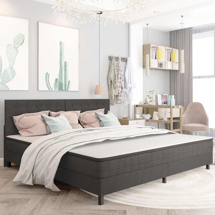 seng med boxmadras 200x200 cm stof mørkegrå