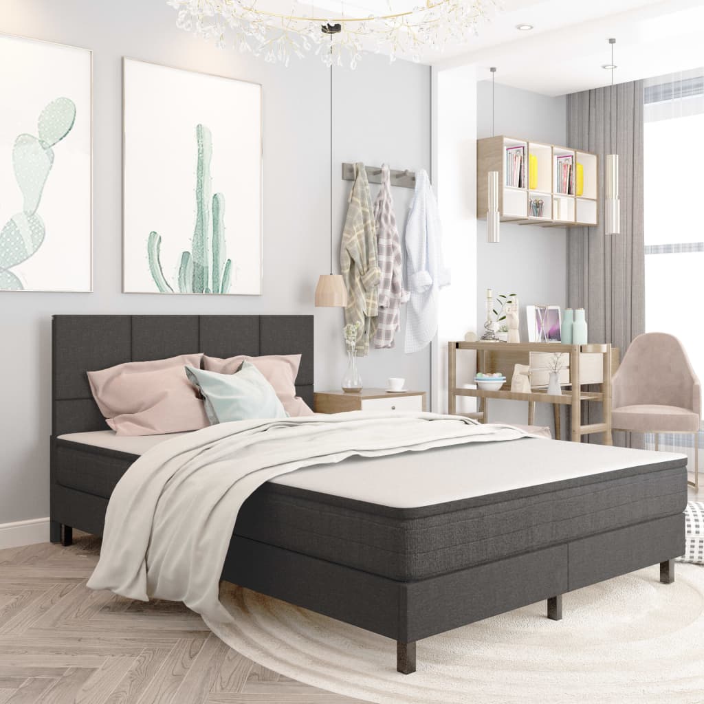 seng med boxmadras 140x200 cm stof mørkegrå