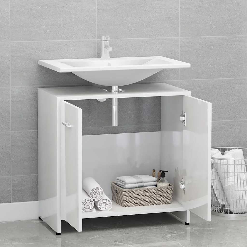 badeværelsesskab 60x33x61 cm konstrueret træ hvid højglans